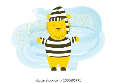 cute vector sleepy bear in a nightgown - cartoon hand drawing illustration