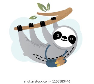 Cute vector sloth bear animal with coffee.Back to school. Can be used for cards, flyers, posters, t-shirts.