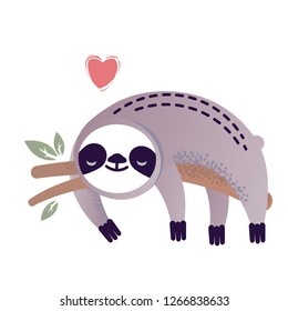 Cute vector sloth bear animal with a heart. Can be used for cards, flyers, posters, t-shirts.