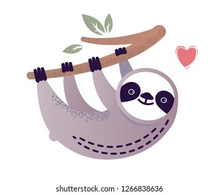 Cute vector sloth bear animal with a heart. Can be used for cards, flyers, posters, t-shirts.