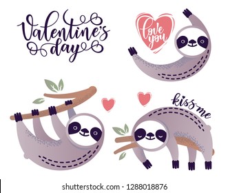 Cute vector sloth bear animal with a heart. Small set. Can be used for cards, flyers, posters, t-shirts.
