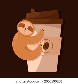 El animal de oso de lomo vectorial lindo se baña en una taza de café. Se puede usar para postales, volantes, afiches, camisetas. Humor matutino.