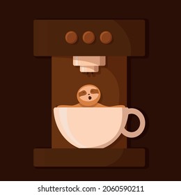 El animal de oso de lomo vectorial lindo se baña en una taza de café. Se puede usar para postales, volantes, afiches, camisetas. Humor matutino.