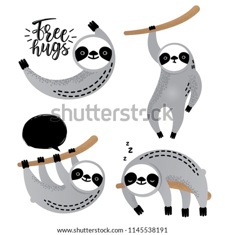 Cute vector sloth bear animal simple set. Can be used for cards, flyers, posters, t-shirts.