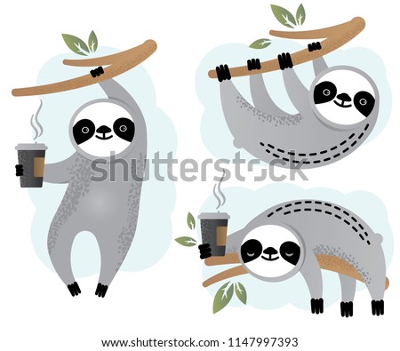Cute vector sloth bear animal simple set. Can be used for cards, flyers, posters, t-shirts.
