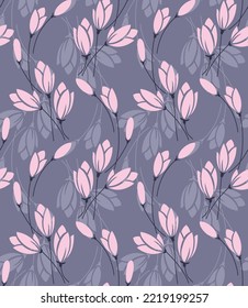 cute vector small flowers pattern on grey background