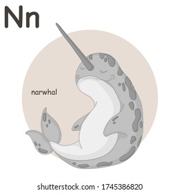 
Cute vector smiling narwhal in gray