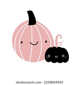 Cute vector smiling spooky pumpkin character for October halloween, thanksgiving. Sweet gourd character print, Mother's Day hug family on white background poster