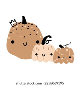 Cute vector smiling spooky pumpkin character for October halloween, thanksgiving. Sweet gourd character print, Mother's Day hug family on white background poster