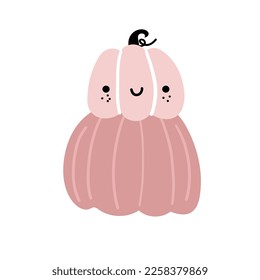 Cute vector smiling spooky pumpkin character for October halloween, thanksgiving. Sweet gourd character print, Mother's Day hug family on white background poster