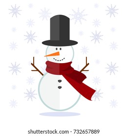 Cute vector snowman with snowflakes. Isolated objects. 