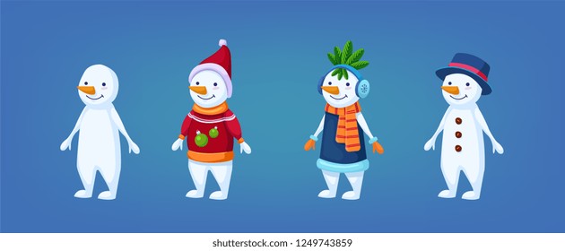 Cute vector snowmen collection for Christmas and New Year