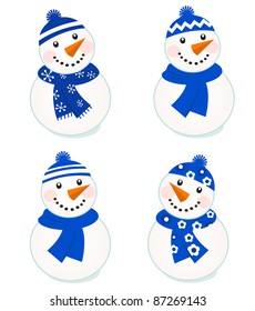 Cute vector snowmen collection isolated on white ( blue )