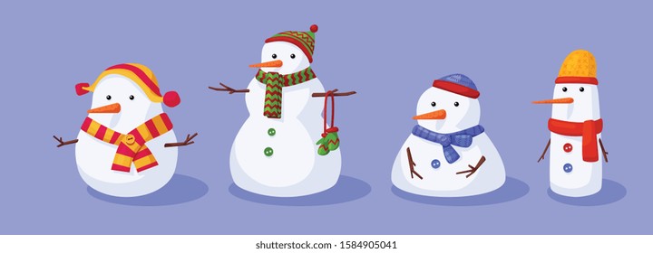 Cute vector snowmen collection set