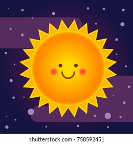 Cute vector space solar system sun. Funny character planet design