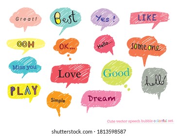 Cute vector speech bubble colorful set,Hand drawn set of speech bubbles with handwritten