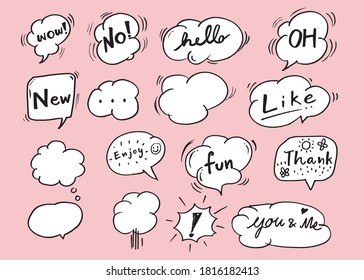 Cute vector speech bubble colorful set,Hand drawn set of speech bubbles with handwritten