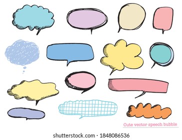 Cute vector speech bubble colorful set,Hand drawn set of speech bubbles with handwritten