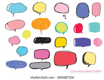 Cute vector speech bubble colorful set,Hand drawn set of speech bubbles with handwritten