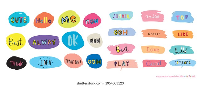 Cute vector speech bubble colorful set,Hand drawn set of speech bubbles with handwritten