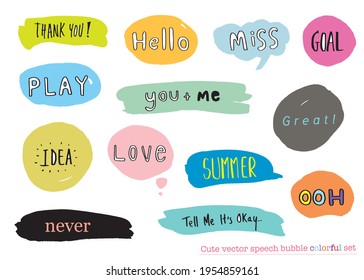 Cute vector speech bubble colorful set,Hand drawn set of speech bubbles with handwritten