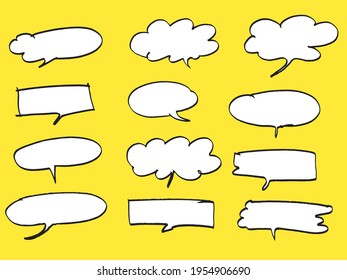 Conjunto de colores de burbujas de voz de vector lindo,Conjunto de burbujas de voz dibujado a mano con escritura manual