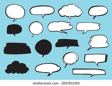 Conjunto de colores de burbujas de voz de vector lindo,Conjunto de burbujas de voz dibujado a mano con escritura manual
