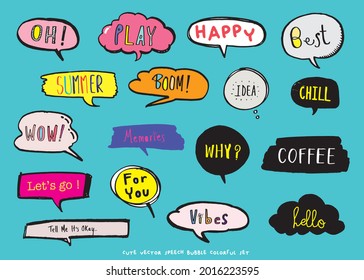 Cute vector speech bubble colorful set,Hand drawn set of speech bubbles with handwritten