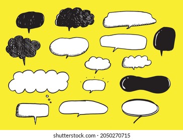 Conjunto de colores de burbujas de habla portadora de vector lindo,Conjunto de burbujas de voz dibujado a mano con diseño de carteles, libros, tarjetas, negocios. Diseño de ilustraciones vectoriales para telas de moda, gráficos textiles