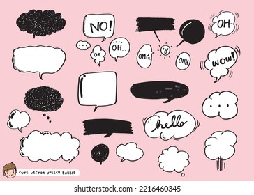 Cute vector speech bubble colorful set,Hand drawn set of speech bubbles with handwritten for book ,card, business, poster design. Vector illustration design for fashion fabrics, textile graphics