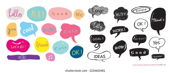 Cute vector speech bubble colorful set,Hand drawn set of speech bubbles with handwritten for book ,card, business, poster design. Vector illustration design for fashion fabrics, textile graphics