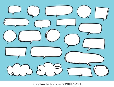 Cute vector speech bubble colorful set,Hand drawn set of speech bubbles with handwritten for book ,card, business, poster design. Vector illustration design for fashion fabrics, textile graphics
