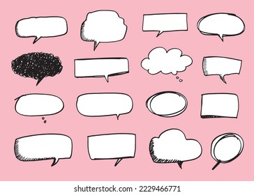 Cute vector speech bubble colorful set,Hand drawn set of speech bubbles with handwritten for book ,card, business, poster design. Vector illustration design for fashion fabrics, textile graphics