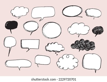 Cute vector speech bubble colorful set,Hand drawn set of speech bubbles with handwritten for book ,card, business, poster design. Vector illustration design for fashion fabrics, textile graphics