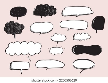 Cute vector speech bubble colorful set,Hand drawn set of speech bubbles with handwritten for book ,card, business, poster design. Vector illustration design for fashion fabrics, textile graphics
