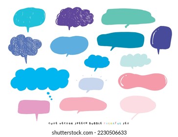 Conjunto de colores de burbujas de habla portadora de vector lindo,Conjunto de burbujas de voz dibujado a mano con diseño de carteles, libros, tarjetas, negocios. Diseño de ilustraciones vectoriales para telas de moda, gráficos textiles