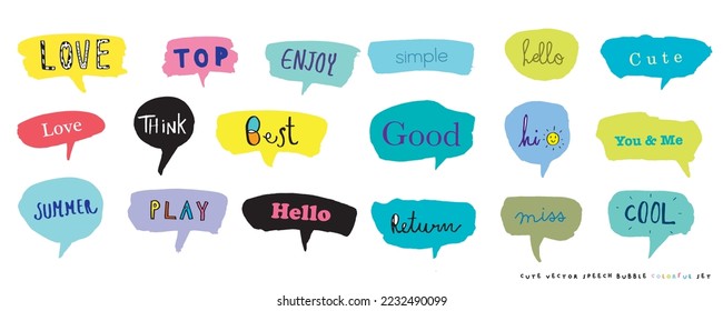 Conjunto de colores de burbujas de habla portadora de vector lindo,Conjunto de burbujas de voz dibujado a mano con diseño de carteles, libros, tarjetas, negocios. Diseño de ilustraciones vectoriales para telas de moda, gráficos textiles