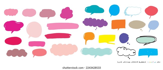 Conjunto de colores de burbujas de habla portadora de vector lindo,Conjunto de burbujas de voz dibujado a mano con diseño de carteles, libros, tarjetas, negocios. Diseño de ilustraciones vectoriales para telas de moda, gráficos textiles