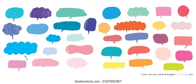 Cute vector speech bubble colorful set,Hand drawn set of speech bubbles with handwritten for book ,card, business, poster design. Vector illustration design for fashion fabrics, textile graphics