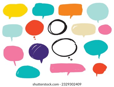 Cute vector speech bubble colorful set,Hand drawn set of speech bubbles with handwritten for book ,card, business, poster design. Vector illustration design for fashion fabrics, textile graphics