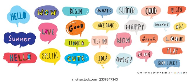 Cute Vektorgrafik-Bubble bunter Set,Handgezeichnet Reihe von Sprachblasen mit handgeschriebenen für Buch, Karte, Business, Poster Design. Vektorgrafik-Design für Modestoffe, Stoffgrafik