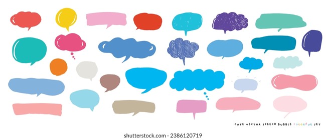 Cute vector speech bubble colorful set,Hand drawn set of speech bubbles with handwritten for book ,card, business, poster design. Vector illustration design for fashion fabrics, textile graphics