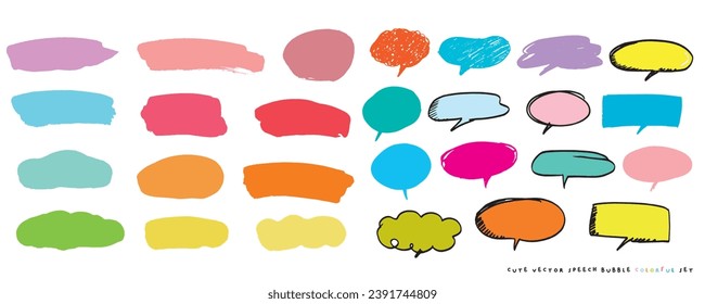 Cute vector speech bubble colorful set,Hand drawn set of speech bubbles with handwritten for book ,card, business, poster design. Vector illustration design for fashion fabrics, textile graphics
