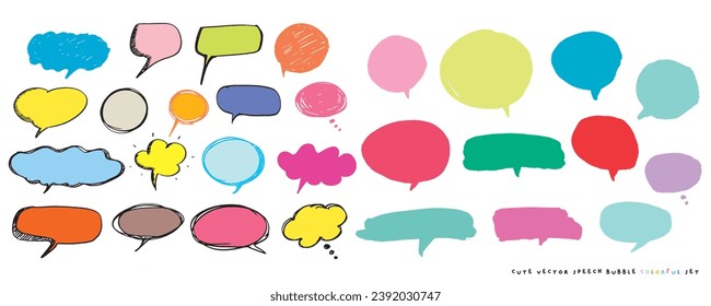 Cute vector speech bubble colorful set,Hand drawn set of speech bubbles with handwritten for book ,card, business, poster design. Vector illustration design for fashion fabrics, textile graphics