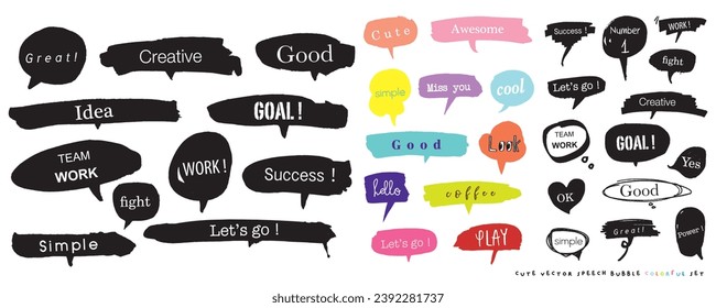 Cute vector speech bubble colorful set,Hand drawn set of speech bubbles with handwritten for book ,card, business, poster design. Vector illustration design for fashion fabrics, textile graphics
