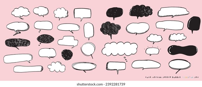 Conjunto de colores de burbujas de habla portadora de vector lindo,Conjunto de burbujas de voz dibujado a mano con diseño de carteles, libros, tarjetas, negocios. Diseño de ilustraciones vectoriales para telas de moda, gráficos textiles