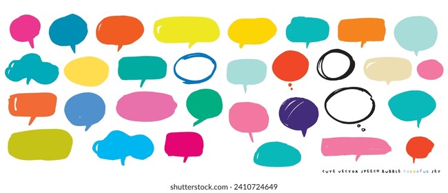 Cute vector speech bubble colorful set,Hand drawn set of speech bubbles with handwritten for book ,card, business, poster design. Vector illustration design for fashion fabrics, textile graphics