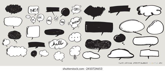 Cute vector speech bubble colorful set,Hand drawn set of speech bubbles with handwritten for book ,card, business, poster design. Vector illustration design for fashion fabrics, textile graphics