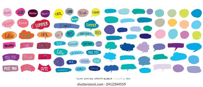 Conjunto de colores de burbujas de habla portadora de vector lindo,Conjunto de burbujas de voz dibujado a mano con diseño de carteles, libros, tarjetas, negocios. Diseño de ilustraciones vectoriales para telas de moda, gráficos textiles
