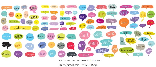 Conjunto de colores de burbujas de habla portadora de vector lindo,Conjunto de burbujas de voz dibujado a mano con diseño de carteles, libros, tarjetas, negocios. Diseño de ilustraciones vectoriales para telas de moda, gráficos textiles